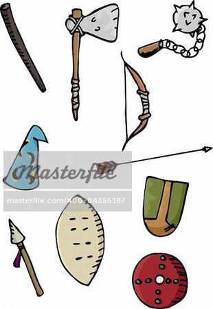 Set of ten ancient European and African weapons