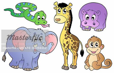 Set of cute African animals - vector illustration.