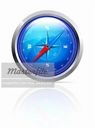 Glossy Compass with wind rose. Vector Illustration on white background