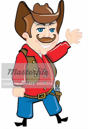 Cartoon cowboy with a gun belt. Isolated on white