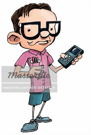 Cartoon nerd with glasses isolated on white