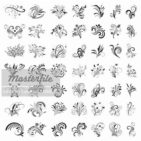 Set of floral design elements. Vector illustration. Vector art in Adobe illustrator EPS format, compressed in a zip file. The different graphics are all on separate layers so they can easily be moved or edited individually. The document can be scaled to any size without loss of quality.