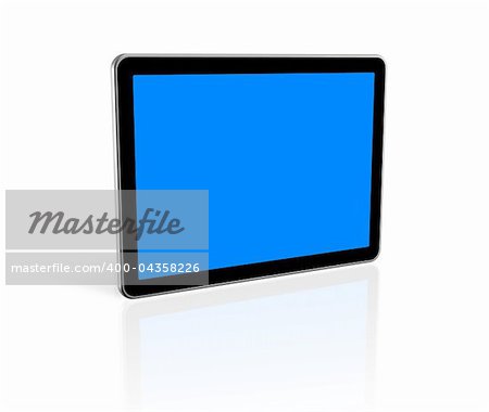 3D television, computer screen isolated on white.  With 2 clipping paths : global scene clipping path and screens clipping path to place your designs or pictures