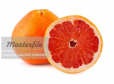 Whole and half grapefruit isolated on white background