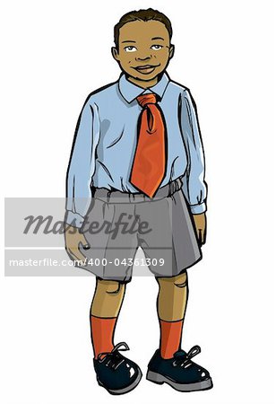 Cartoon boy in school uniform. Isolated on white