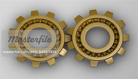Concept of team working together, with a gold gear steel bearings working together.
