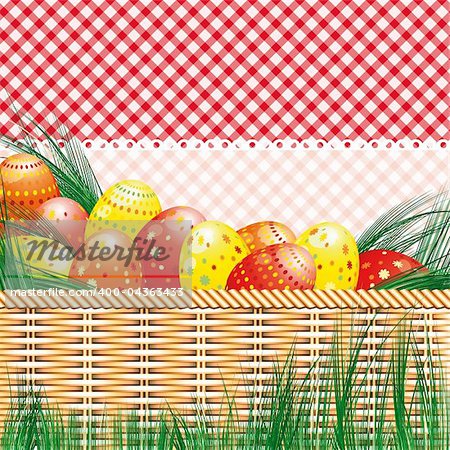 Easter background with eggs and picnic motives.