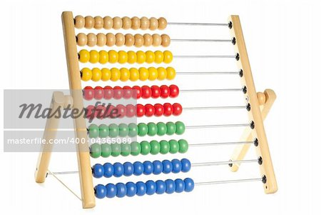 Abacus with many colorful beads isolated over white background