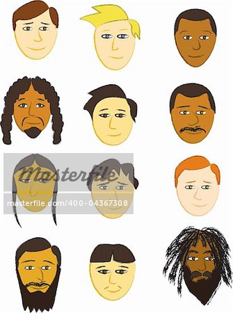 Twelve Male faces of various ethnicities.