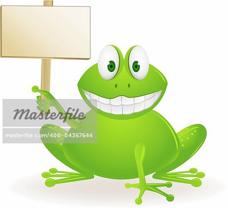 Cute frog and blank sign