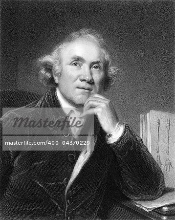 John Hunter (1728-1793) on engraving from the 1800s. The father of scientific surgery. One of the first to apply a rational and scientific approach to surgery. Engraved by W. Holl and published in London by Charles Knight, Pall Mall East.