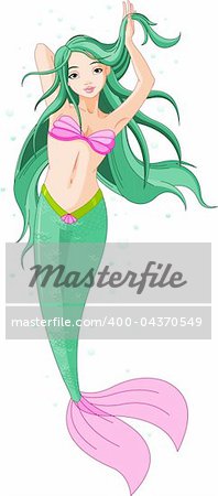 Illustration of a beautiful mermaid girl under the sea
