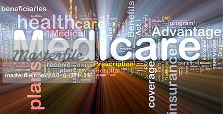 Background concept wordcloud illustration of medicare glowing light