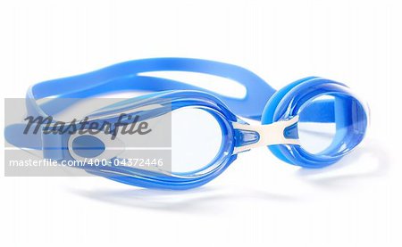 Blue glasses for swimming isolated over pure white background