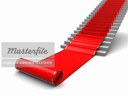 3d illustration of red carpet roll and white stairs