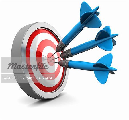 abstract 3d illustration of three darts in target