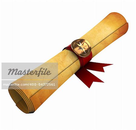 3d illustration of old paper scroll isolated over white background