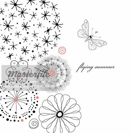 black floral pattern with butterfly graphics, and a red heart on a white background