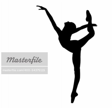 Black silhouette of the dancing ballerina on a white background
