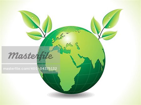 abstract green eco globe with leaf vector illustration
