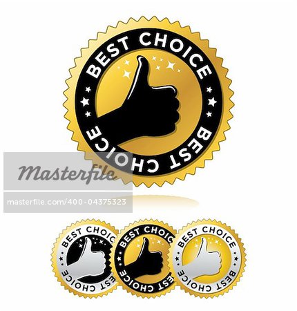 Vector illustration set of four award stylish Best Choice labels / seals / signs in gold and silver for your business. Tag labels are isolated on white; easy to edit.