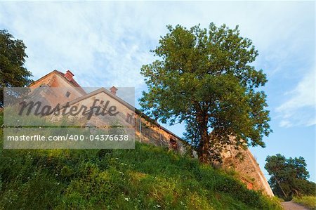 Summer evening view of Svirzh Castle (Lviv Oblast, Ukraine. Built in XV-XVII th century.)