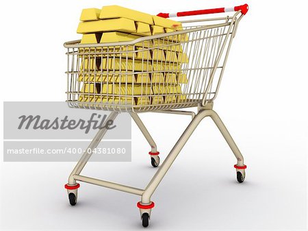 The sopping cart with full gold ingots inside
