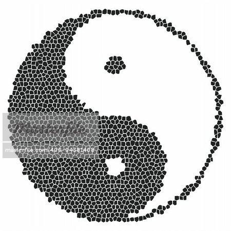 Yin-yang symbol mosaic composed of small black pieces