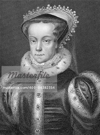 Mary I of England (1516-1558) on engraving from 1800s. Queen regnant of England and Ireland during 1553-1558.