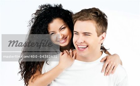 beautiful young couple in love  on white