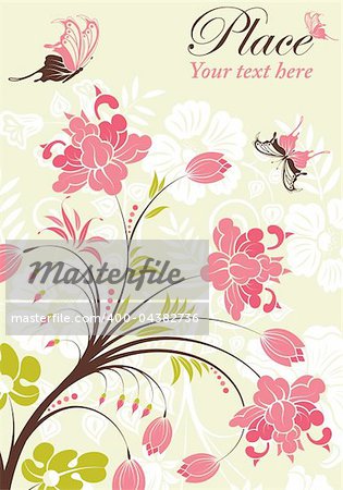 Flower frame with butterfly, element for design, vector illustration