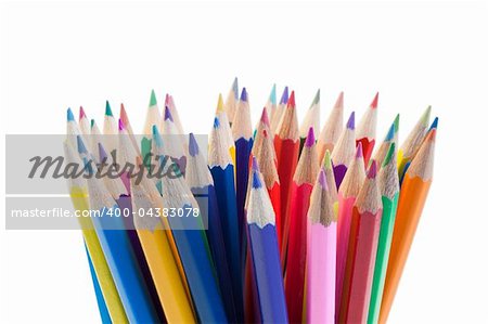 Color pencils gathering on a white background