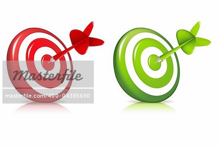 2 Darts Hitting A Target, Isolated On White Background, Vector Illustration