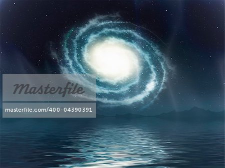 An image of a galaxy over the sea