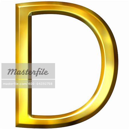 3d golden letter D isolated in white