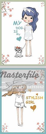 kids set with flower vector background illustration sketch drawing  vector