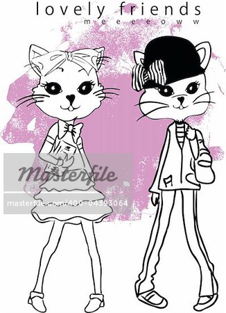 shopping cute illustration cats sketch drawing penciled vector