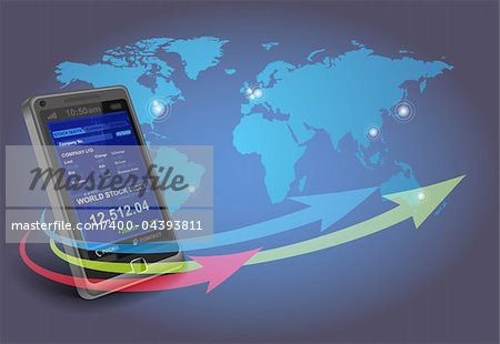 Smartphone with financial applications of world wide stock exchange quotes