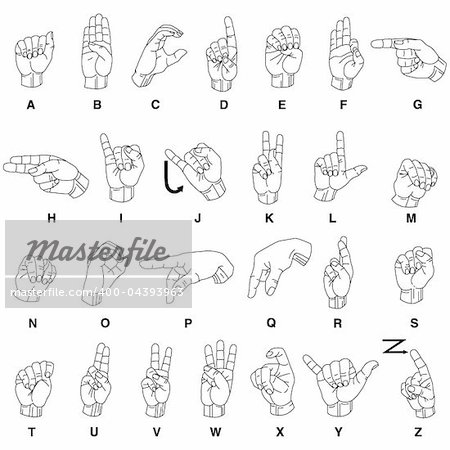 Vector Illustration of Sign Language Hands and Alphabet. Vector Illustration of Sign Language Hands and Alphabet.