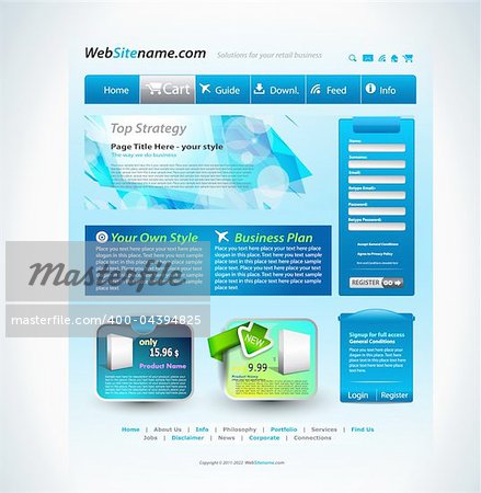 Modern website template with a technology futuristic style, login form, product banners and delicate overall gradients.