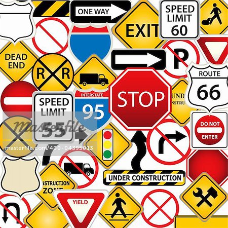 Collage of road and traffic signs