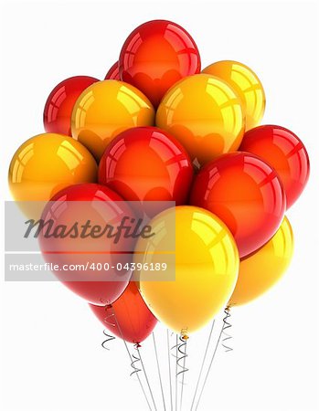 Red and yellow party ballooons over white background