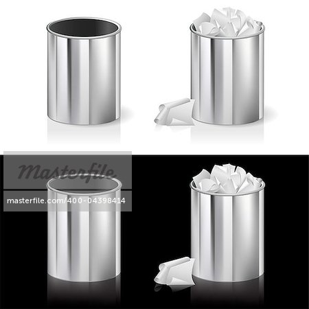 Realistic bin. Illustration for design on white and black background