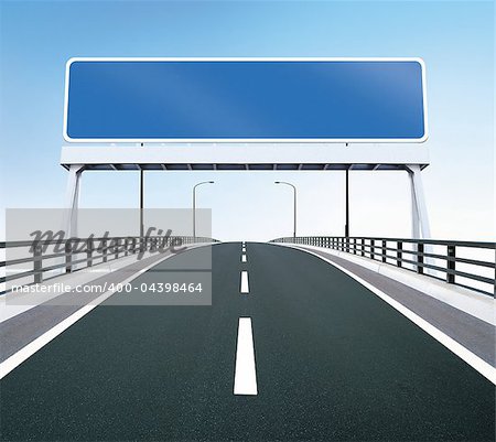 A highway of a bridge. A blank highway sign with room for your text