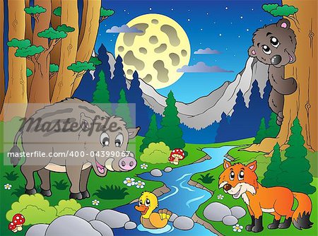 Forest scene with various animals 4 - vector illustration.