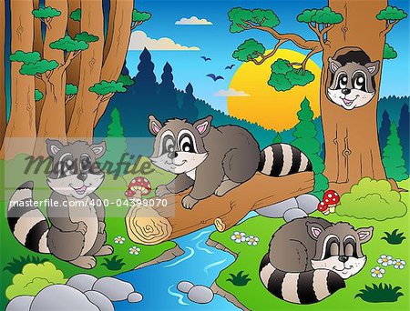 Forest scene with various animals 7 - vector illustration.