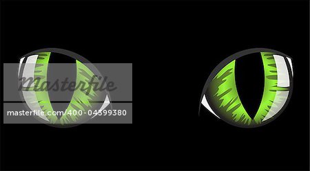 green cat eyes on black background