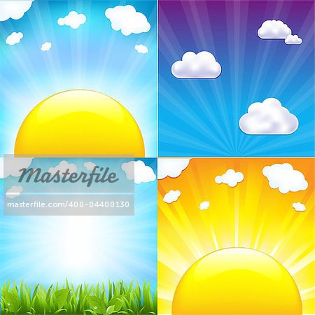 Sun With Beams Set, Vector Illustration