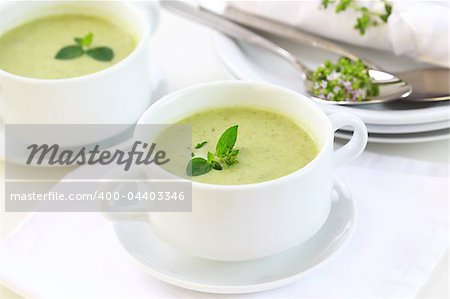 Broccoli soup with fresh herbs