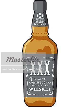 Vector illustration of a whiskey bottle with a generic label.    Also available as a Vector in Adobe illustrator EPS format, compressed in a zip file. All elements and colors can easily be moved or edited individually.   All text has been converted to outline, so no fonts are needed.Can be scaled to any size without loss of quality.